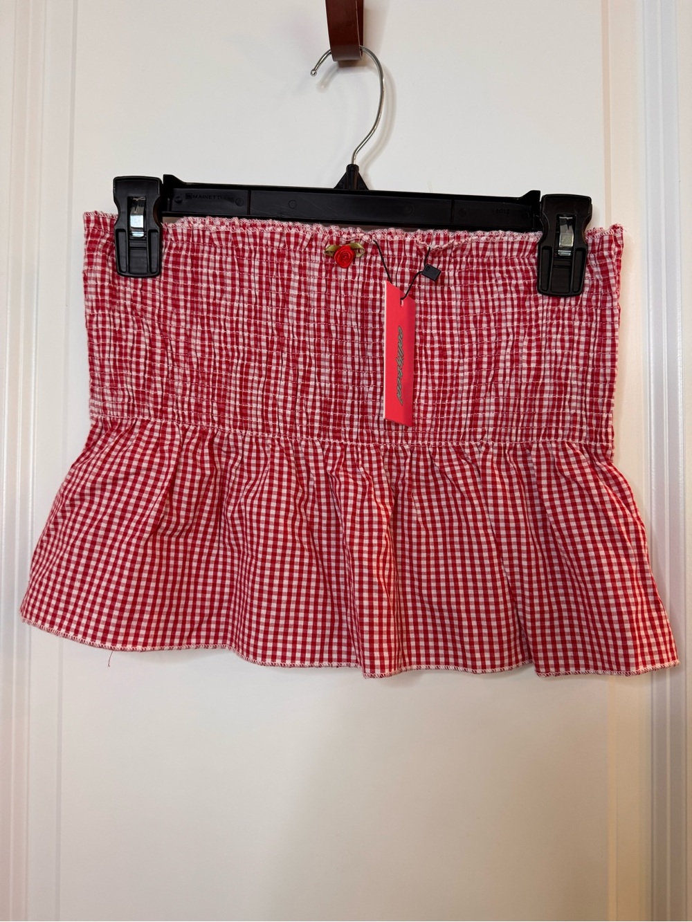 Edikted Red Gingham Smocked Tube Top